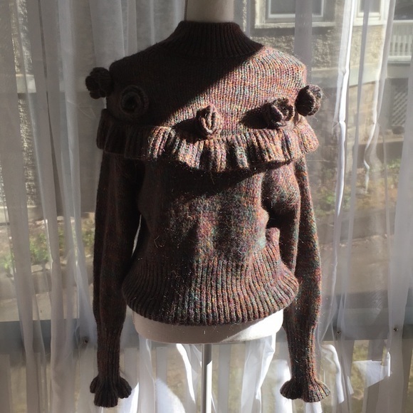 NWT ZARA knit sweater with ruffle and Pom poms - Picture 2 of 11